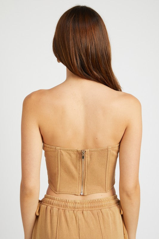 EMORY PARK COTTON FRENCH TERRY STRAPLESS BUSTIER TOP