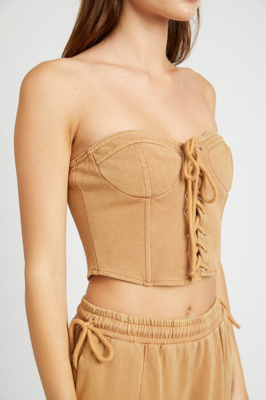 EMORY PARK COTTON FRENCH TERRY STRAPLESS BUSTIER TOP