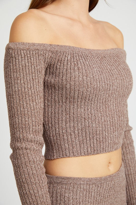 OFF SHOULDER LONG SLEEVE KNIT TOP