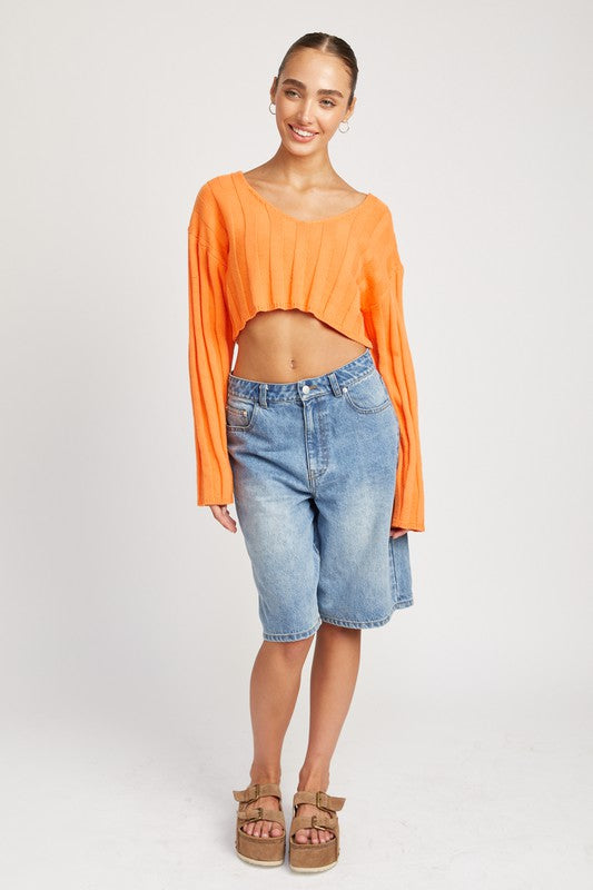 EMORY PARK WIDE RIB LONG SLEEVE V NECK CROP TOP