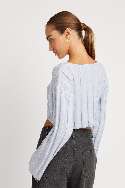 EMORY PARK WIDE RIB LONG SLEEVE V NECK CROP TOP