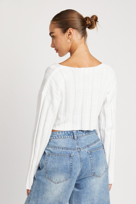 EMORY PARK WIDE RIB LONG SLEEVE V NECK CROP TOP