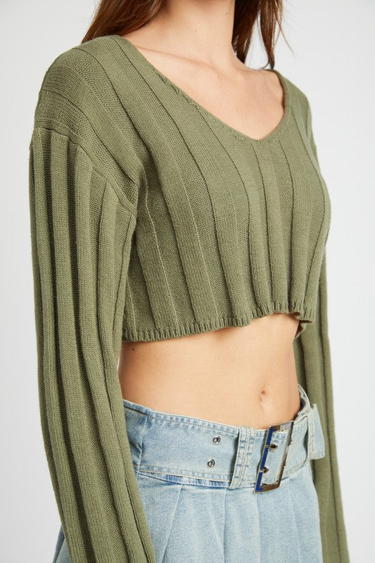 EMORY PARK WIDE RIB LONG SLEEVE V NECK CROP TOP