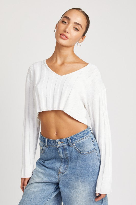 EMORY PARK WIDE RIB LONG SLEEVE V NECK CROP TOP