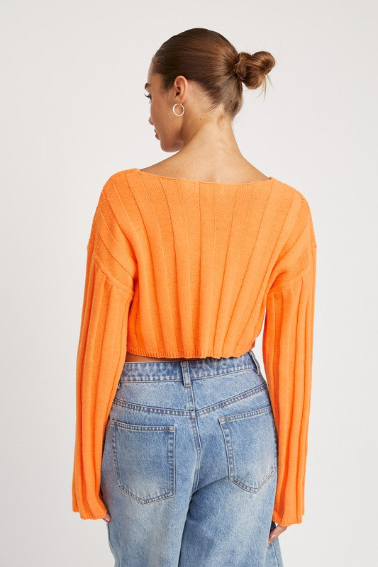 EMORY PARK WIDE RIB LONG SLEEVE V NECK CROP TOP