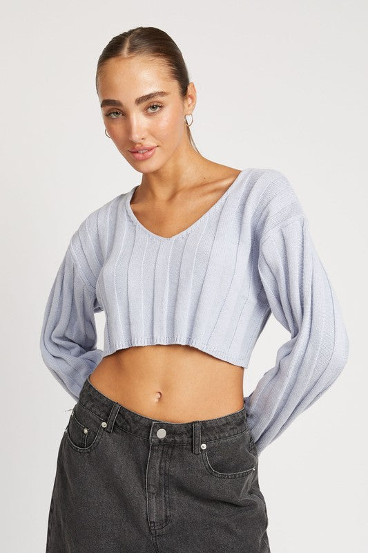 EMORY PARK WIDE RIB LONG SLEEVE V NECK CROP TOP