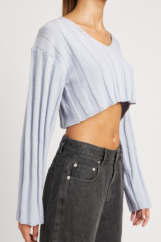 EMORY PARK WIDE RIB LONG SLEEVE V NECK CROP TOP