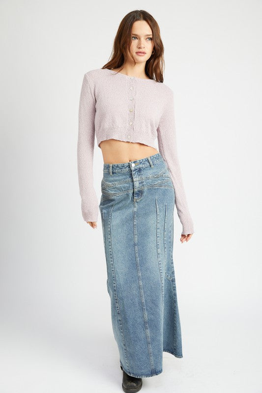 EMORY PARK FLUTED DENIM MAXI SKIRT