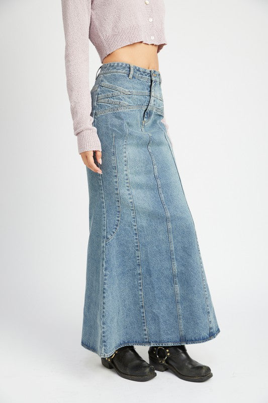 EMORY PARK FLUTED DENIM MAXI SKIRT