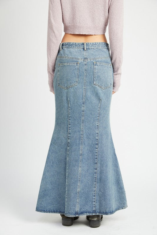 EMORY PARK FLUTED DENIM MAXI SKIRT