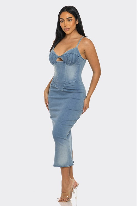 Athina Denim Goddess Light Washed Cami Midi Dress