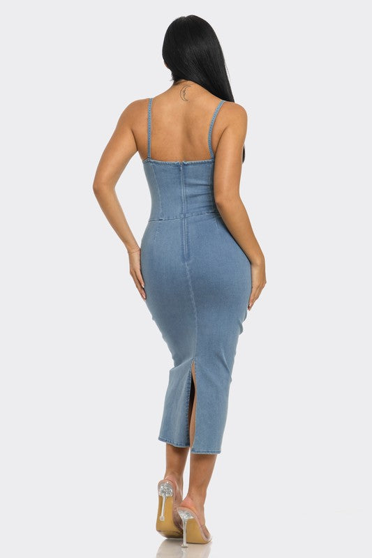 Athina Denim Goddess Light Washed Cami Midi Dress