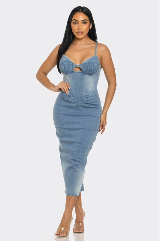 Athina Denim Goddess Light Washed Cami Midi Dress