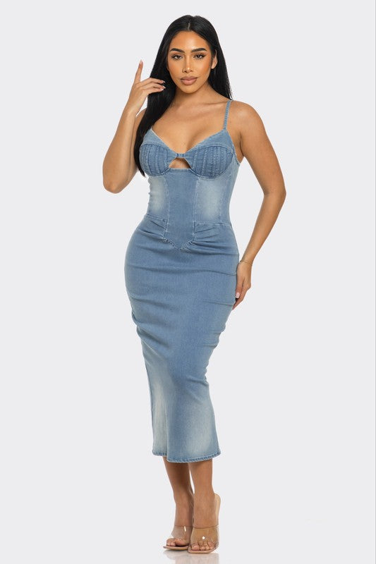 Athina Denim Goddess Light Washed Cami Midi Dress