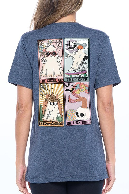 Color Bear UNISEX Halloween Ghosts Tarot Cards Graphic Tee in 20 Colors