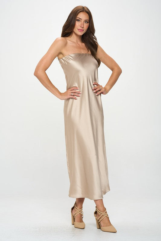 Renee C Silky Satin Tube Draped Dress