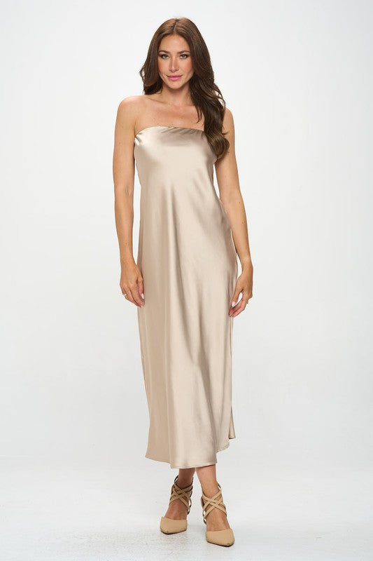 Renee C Silky Satin Tube Draped Dress