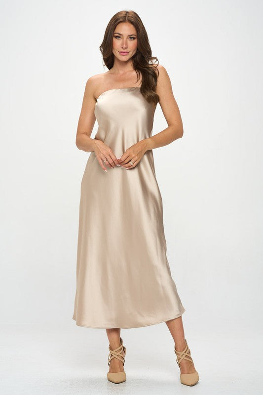 Renee C Silky Satin Tube Draped Dress