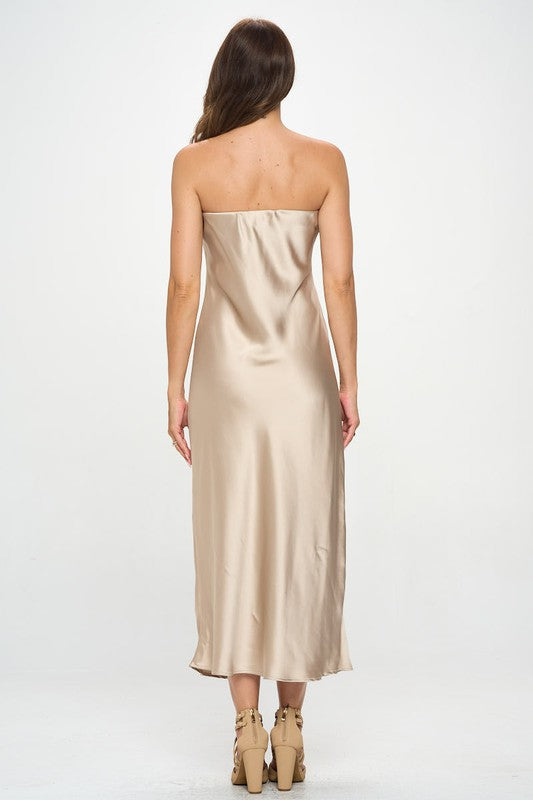 Renee C Silky Satin Tube Draped Dress