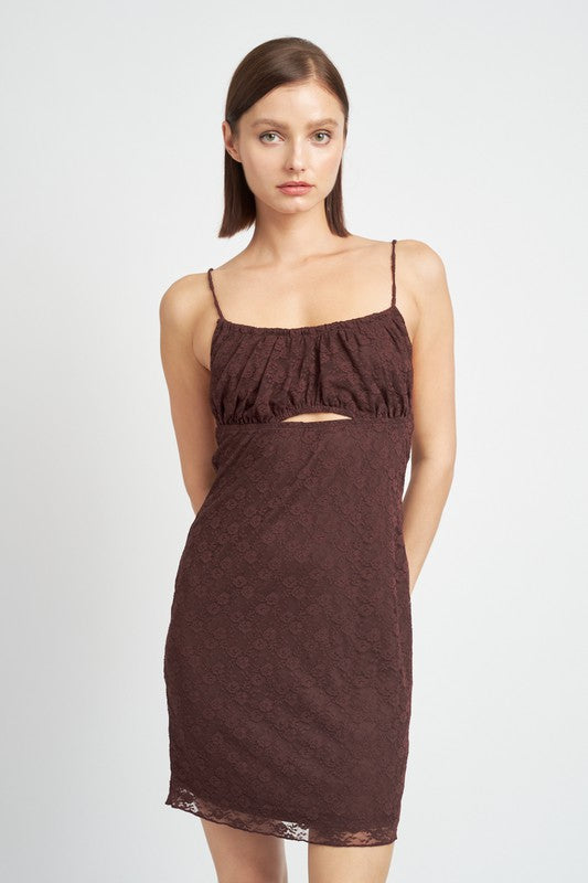 Emory Park Lace Overlay Cutout Cami Midi Dress in Brown