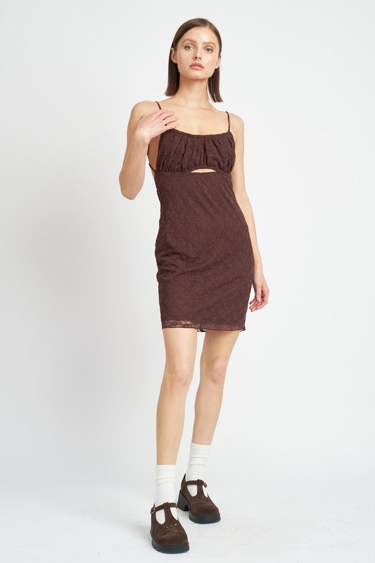 Emory Park Lace Overlay Cutout Cami Midi Dress in Brown