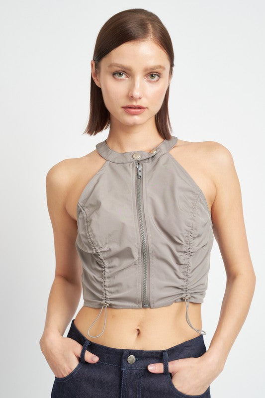 EMORY PARK ZIP FRONT HALTER NECK CROPPED TOP IN 2 COLORS