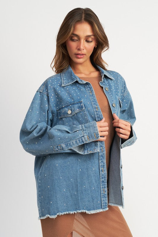 EMORY PARK OVERSIZED RHINESTONE DENIM JACKET