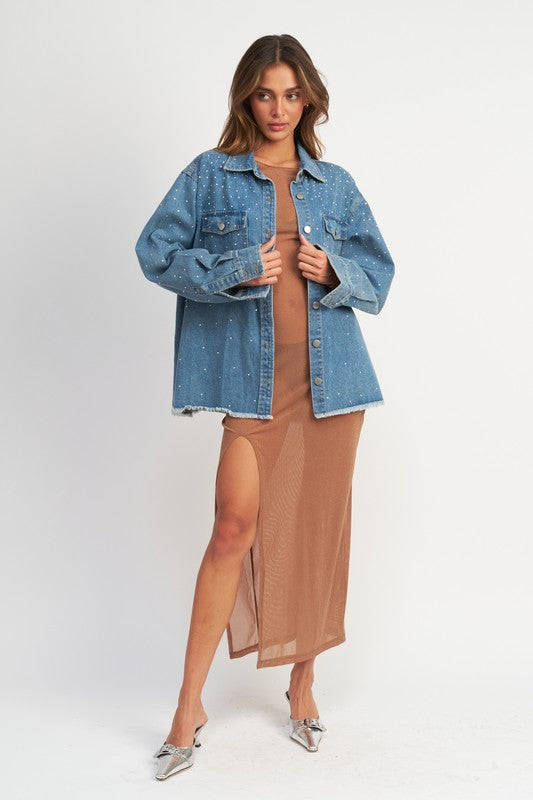 EMORY PARK OVERSIZED RHINESTONE DENIM JACKET