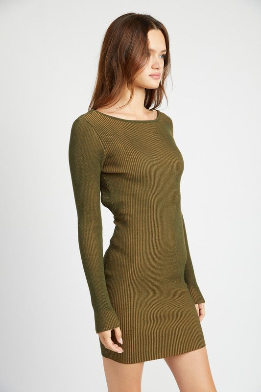 EMORY PARK BODYCON LONG SLEEVE MINI DRESS WITH OPEN BACK in 2 COLORS