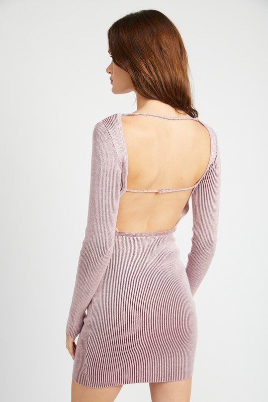 EMORY PARK BODYCON LONG SLEEVE MINI DRESS WITH OPEN BACK in 2 COLORS