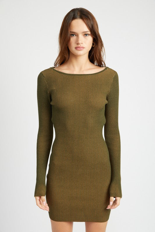 EMORY PARK BODYCON LONG SLEEVE MINI DRESS WITH OPEN BACK in 2 COLORS