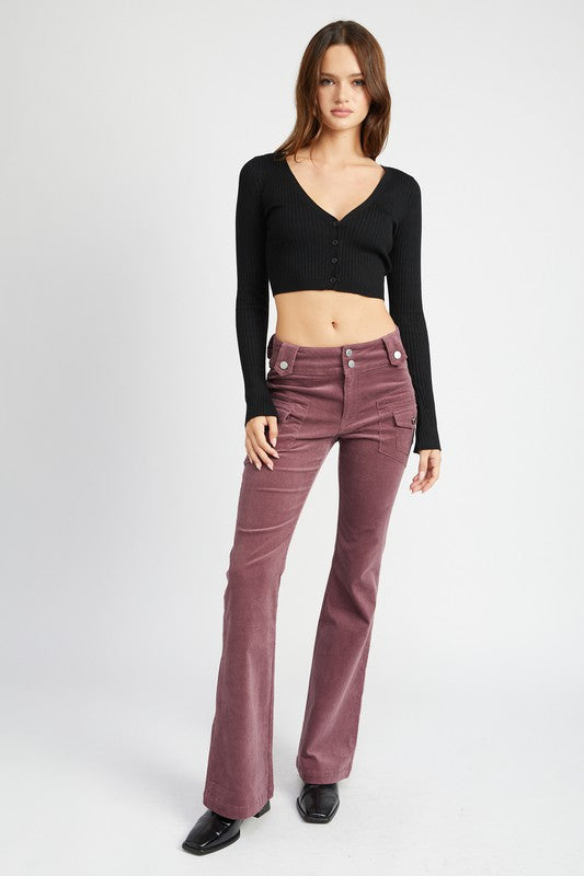 Emory Park Low Rise Sueded Bell Bottoms Pants in 2 Colors