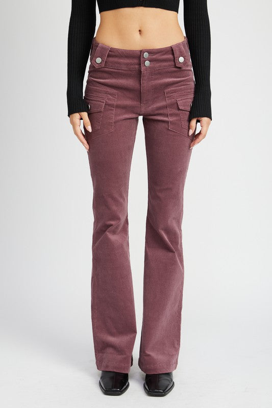 Emory Park Low Rise Sueded Bell Bottoms Pants in 2 Colors