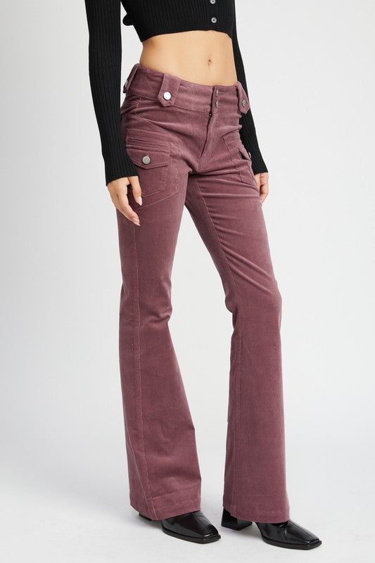 Emory Park Low Rise Sueded Bell Bottoms Pants in 2 Colors