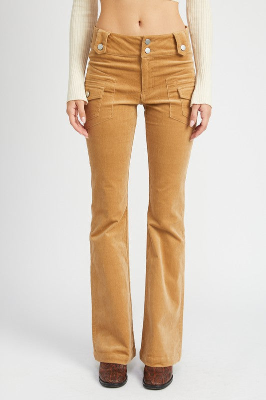 Emory Park Low Rise Sueded Bell Bottoms Pants in 2 Colors