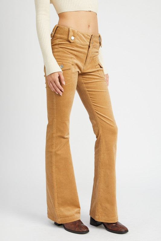 Emory Park Low Rise Sueded Bell Bottoms Pants in 2 Colors