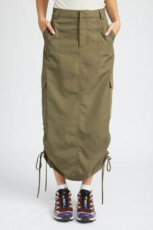 RUCHED MIDI CARGO SKIRT