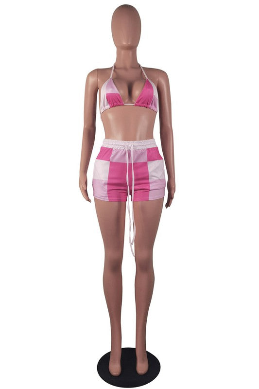 BY CLAUDE TWO PIECE BIKINI TOP AND SHORTS BEACH SET IN 2 COLORS