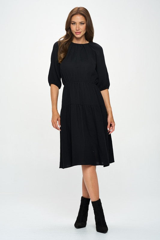 Renee C Cotton Half Sleeve Tiered Midi Dress