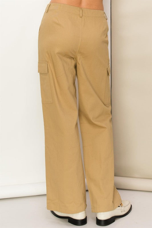 HYFVE Woven Cotton High Waist Cargo Pants in Khaki or Sage in 2 Colors