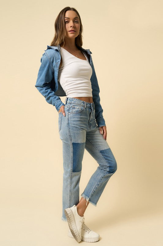 Insane Gene High Rise Straight Leg Front Patch Denim Jeans