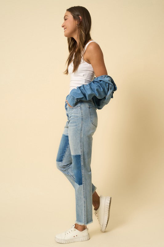 Insane Gene High Rise Straight Leg Front Patch Denim Jeans