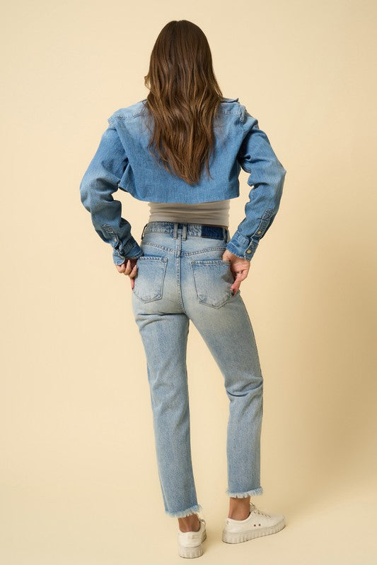 Insane Gene High Rise Straight Leg Front Patch Denim Jeans