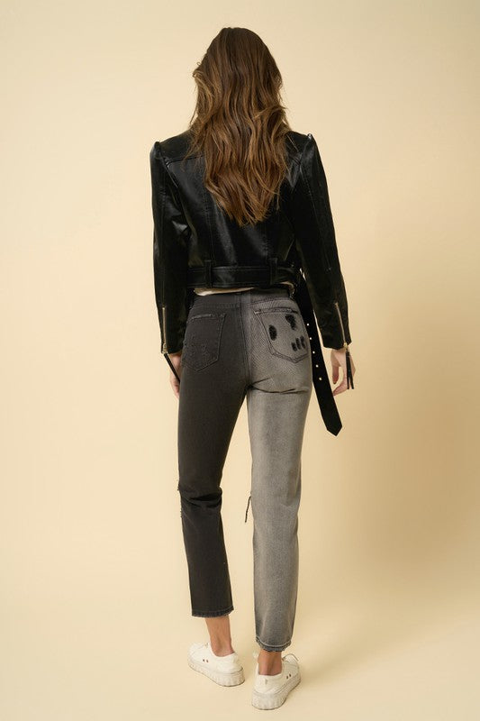 INSANE GENE TWO TONE HIGH RISE GIRLFRIEND JEANS