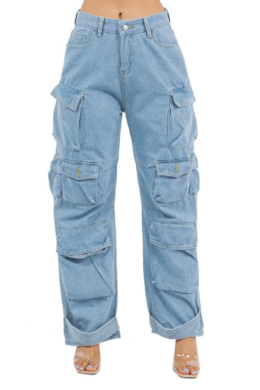 BY CLAUDE CARGO STYLE DENIM PANTS