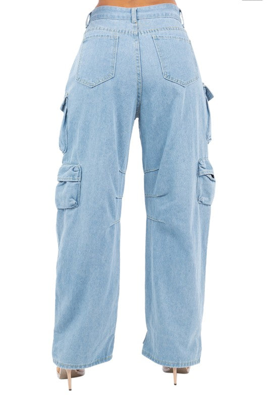 BY CLAUDE CARGO STYLE DENIM PANTS