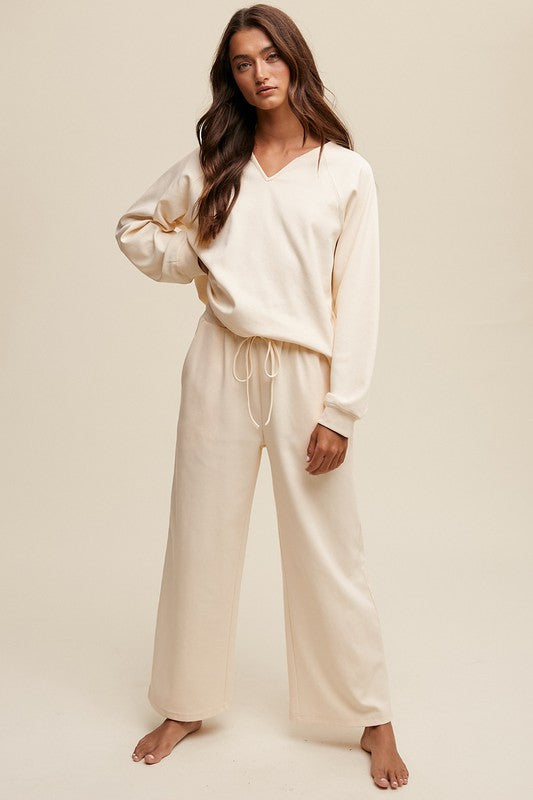 Listicle V-Neck Sweatshirt and Drawstring Pants Lounge Set