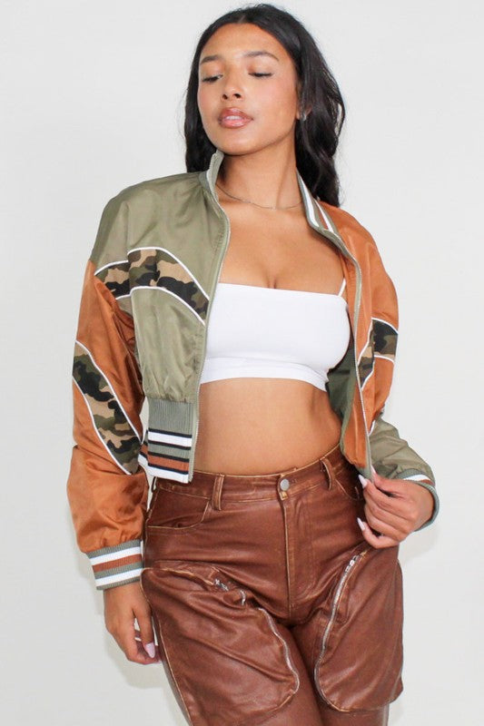 Athina Colorblock Cropped Bomber Jacket