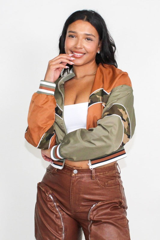 Athina Colorblock Cropped Bomber Jacket