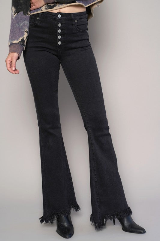 Insane Gene Button Fly Shaggy Flare Hem Jeans